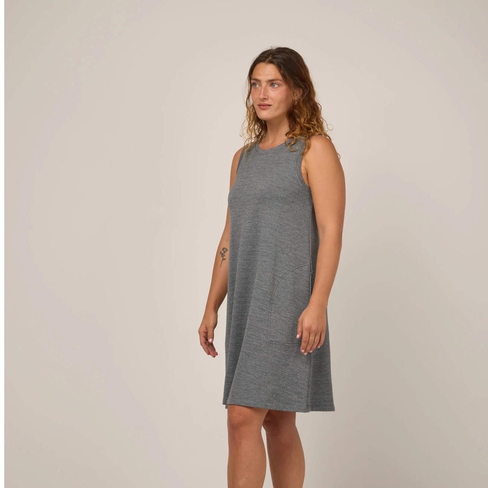 Wool& Sierra Tank Dress M Gray Merino Wool Blend Pockets Lagenlook minimalist